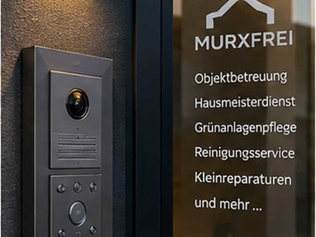 Symbolbild: Hauseingang mit Sprechanlage und MURXFREI-Beschilderung